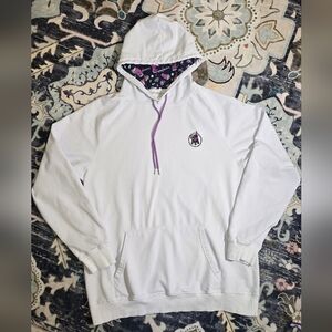 Barstool Sports White Hoodie with Purple Drawstring & Patterned Hood Lining
